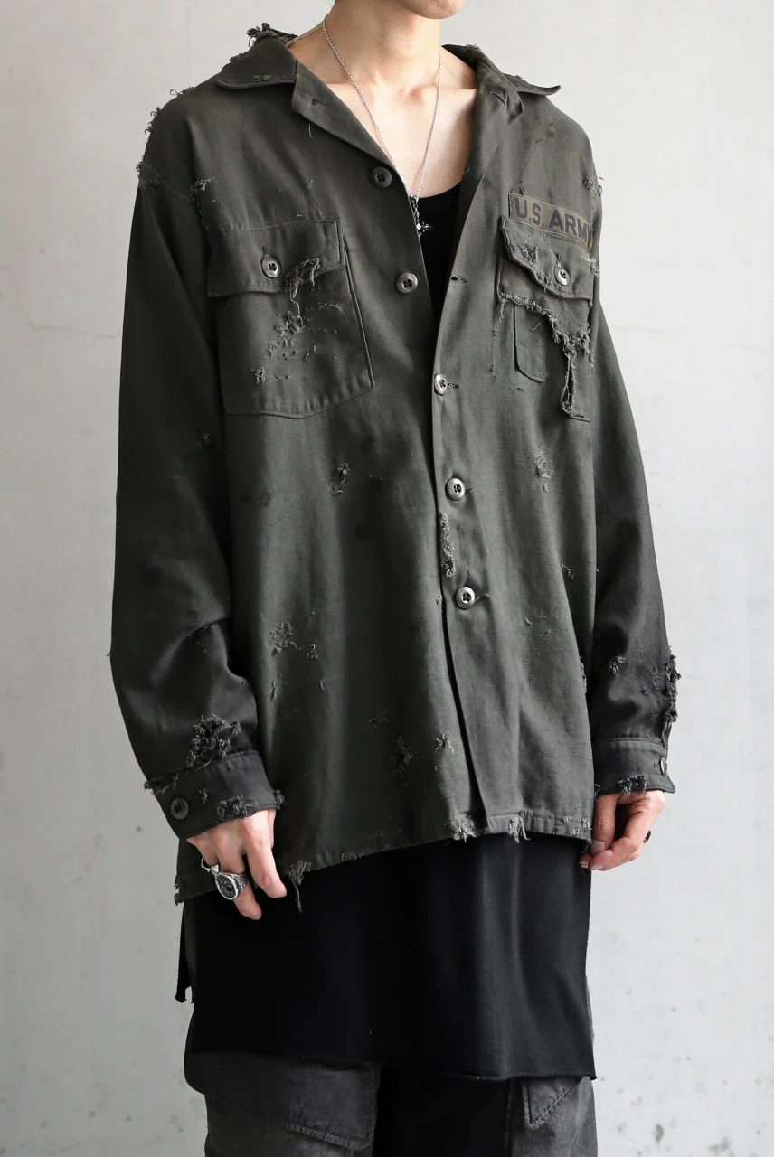 RESURRECTION HANDMADE distressed army shirt (DYEING KHAKI) - Image 7