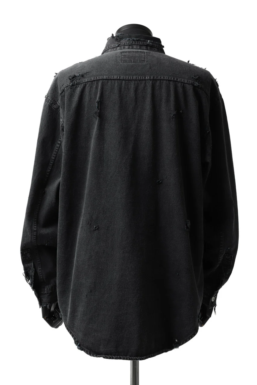RESURRECTION HANDMADE distressed denim coverall shirt (DYEING BLACK INDIGO) - Image 12