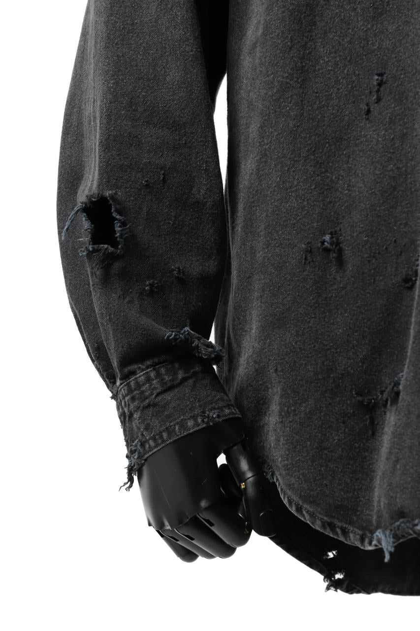 RESURRECTION HANDMADE distressed denim coverall shirt (DYEING BLACK INDIGO) - Image 15