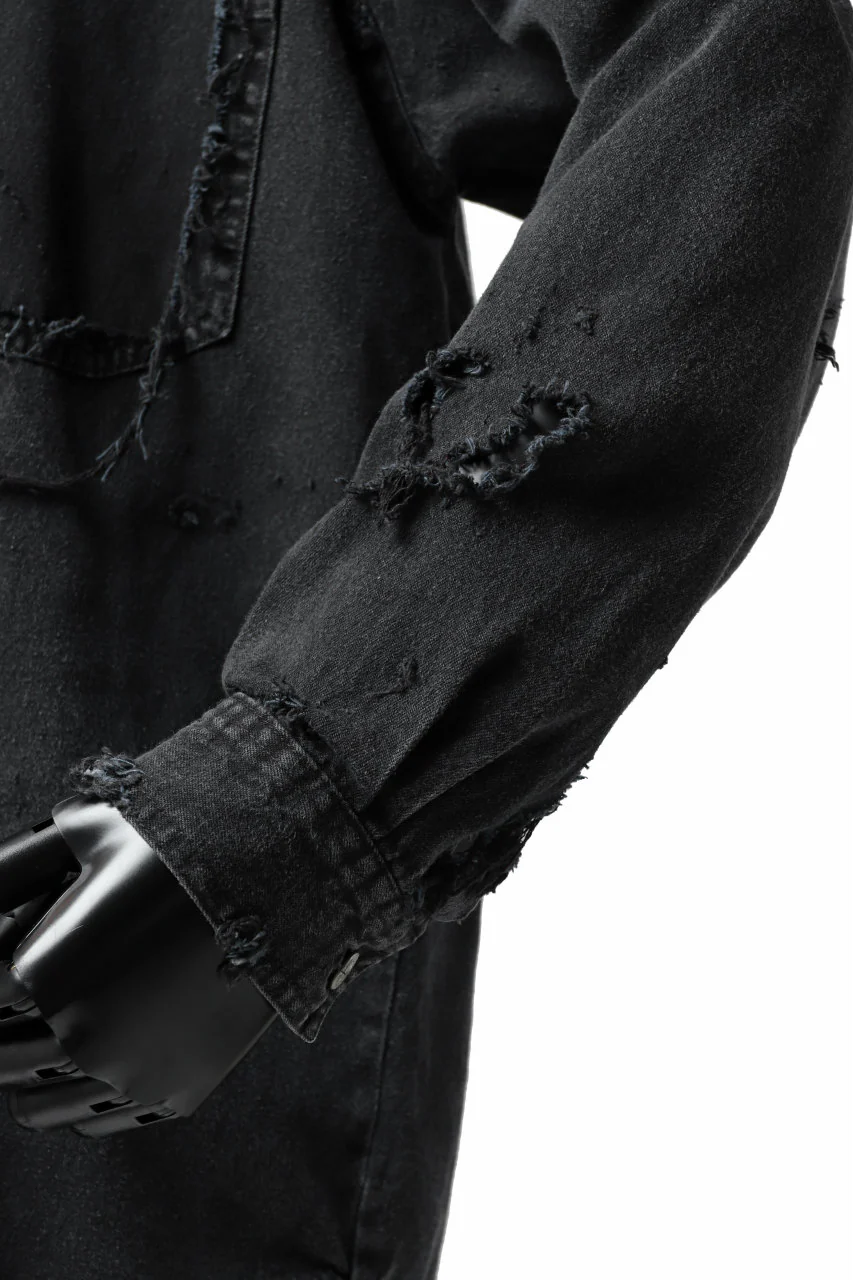 RESURRECTION HANDMADE distressed denim coverall shirt (DYEING BLACK INDIGO) - Image 17