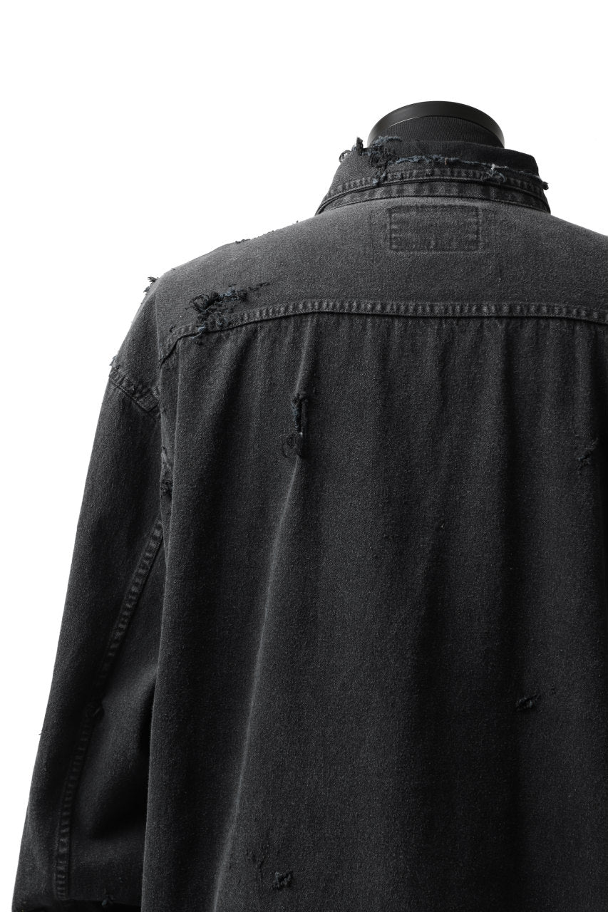 RESURRECTION HANDMADE distressed denim coverall shirt (DYEING BLACK INDIGO) - Image 18