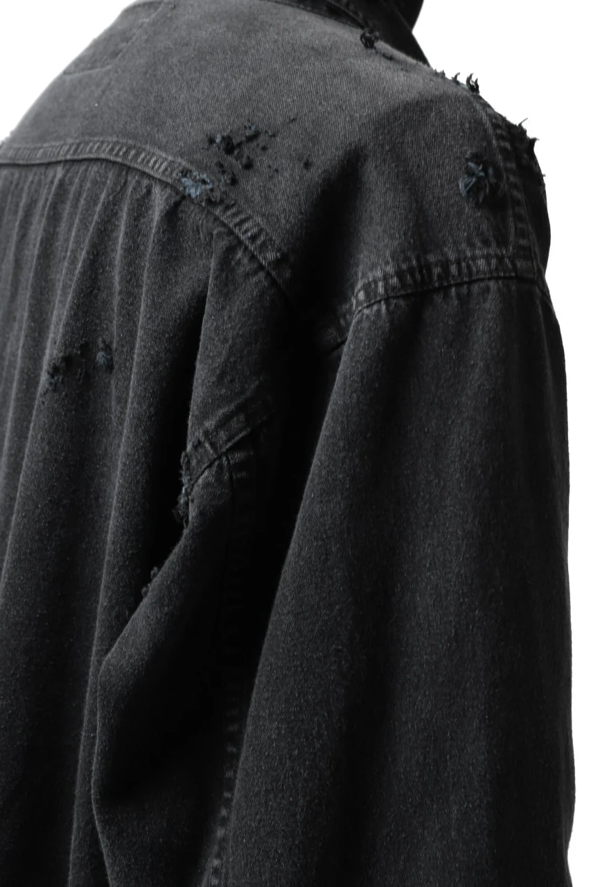 RESURRECTION HANDMADE distressed denim coverall shirt (DYEING BLACK INDIGO) - Image 19
