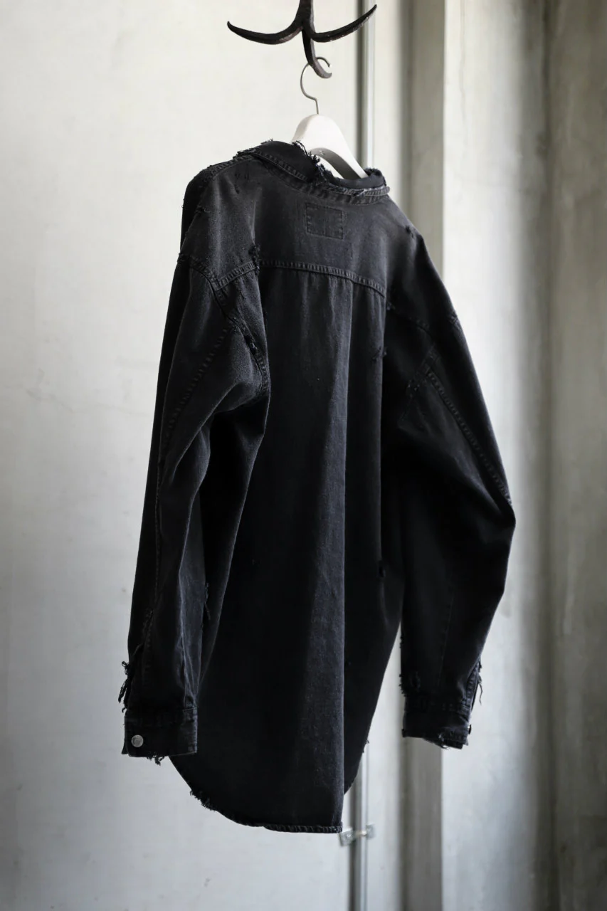 RESURRECTION HANDMADE distressed denim coverall shirt (DYEING BLACK INDIGO) - Image 22