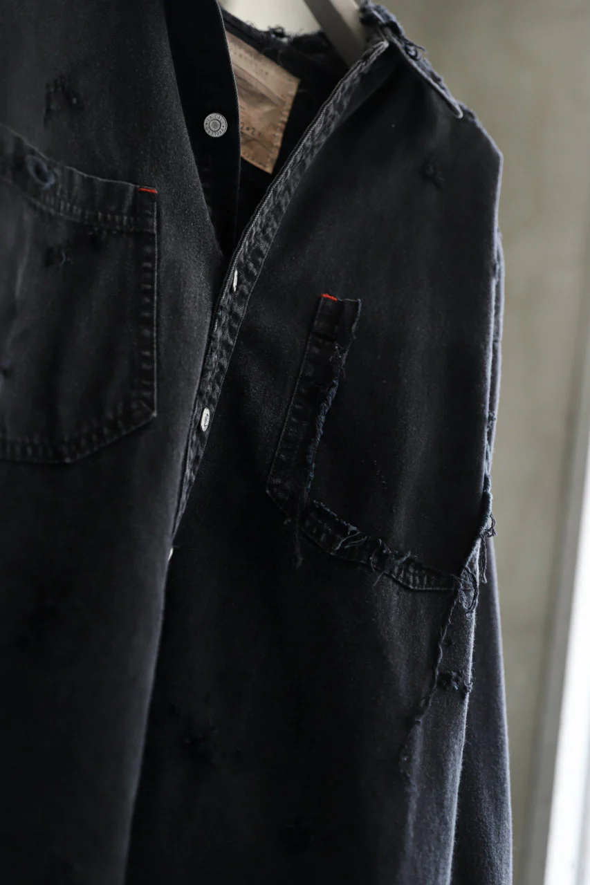 RESURRECTION HANDMADE distressed denim coverall shirt (DYEING BLACK INDIGO) - Image 23