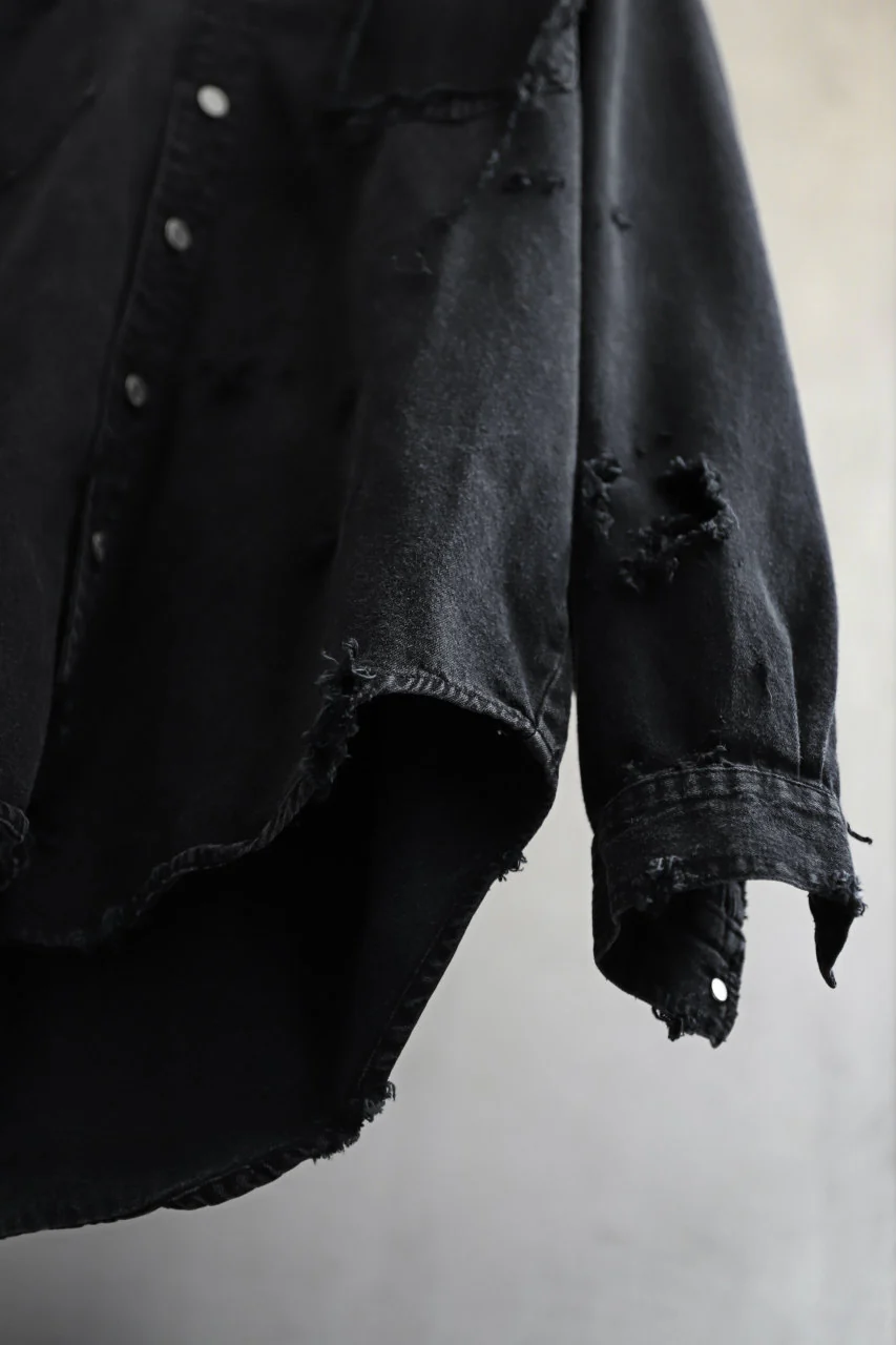RESURRECTION HANDMADE distressed denim coverall shirt (DYEING BLACK INDIGO) - Image 25