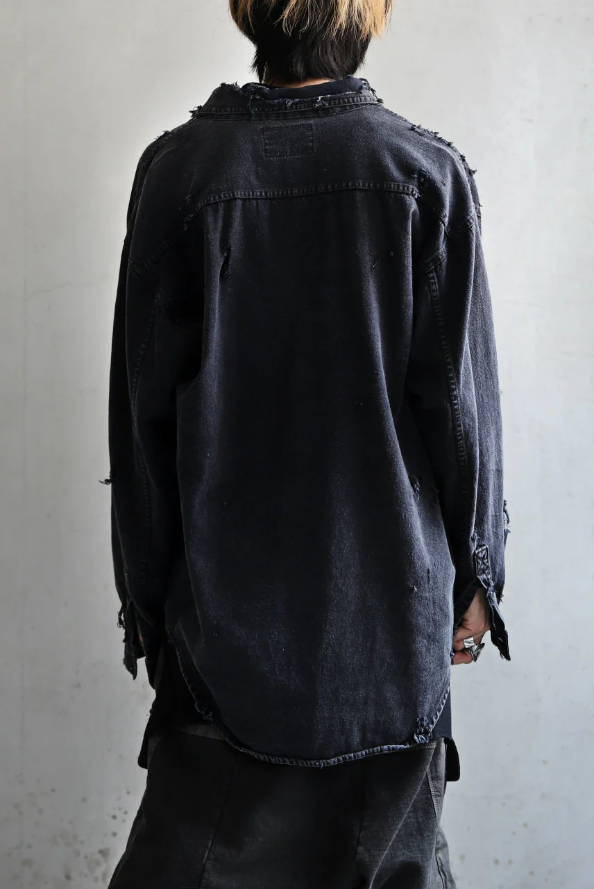 RESURRECTION HANDMADE distressed denim coverall shirt (DYEING BLACK INDIGO) - Image 5