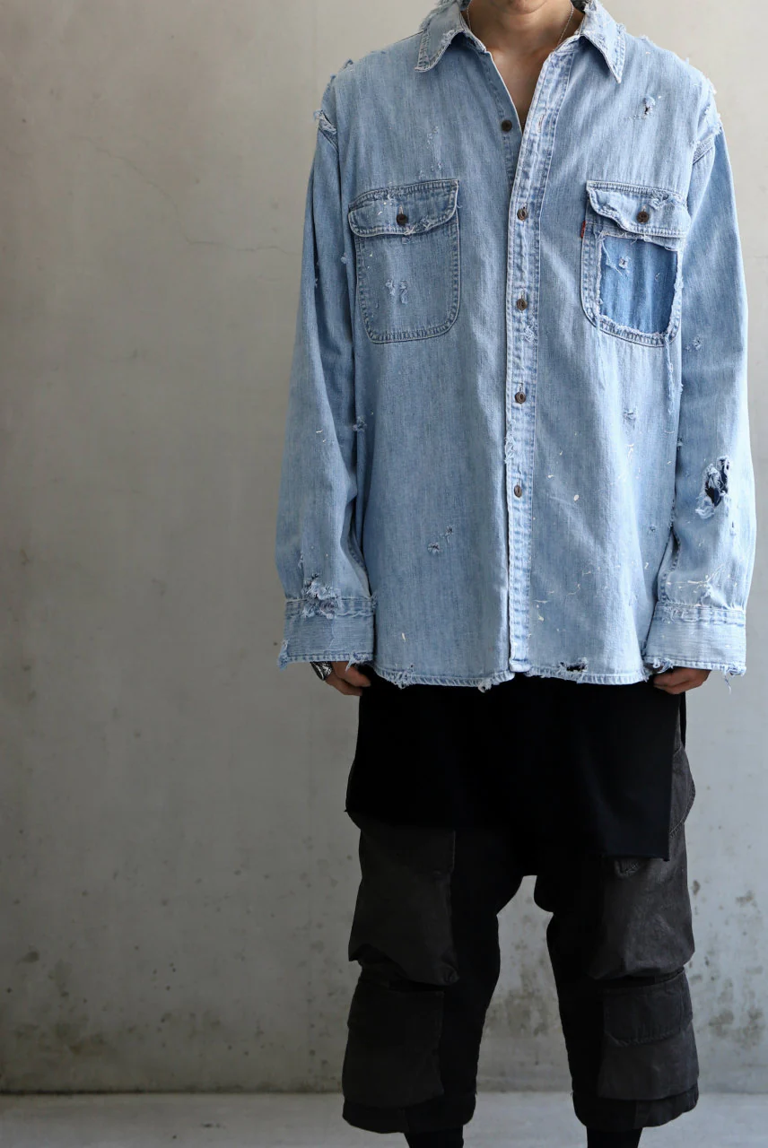 RESURRECTION HANDMADE distressed triple-stitch denim shirt (LIGHT BLUE) - Image 10