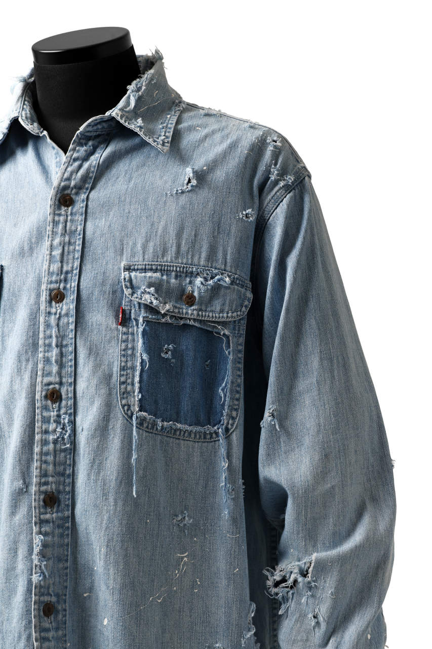 RESURRECTION HANDMADE distressed triple-stitch denim shirt (LIGHT BLUE) - Image 20
