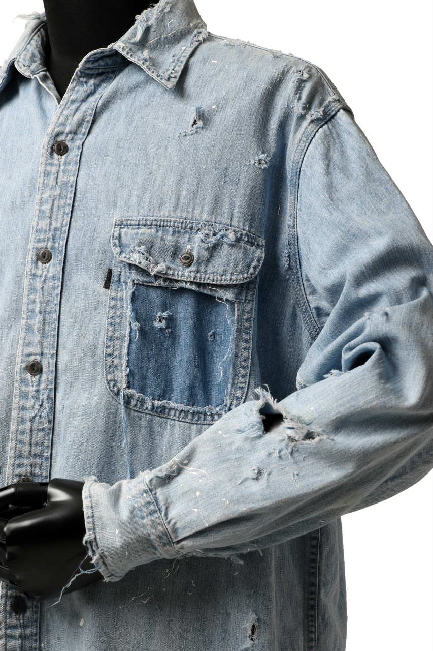 RESURRECTION HANDMADE distressed triple-stitch denim shirt (LIGHT BLUE) - Image 21