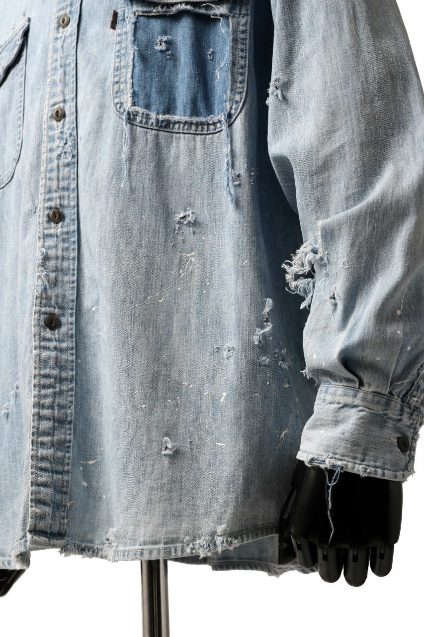 RESURRECTION HANDMADE distressed triple-stitch denim shirt (LIGHT BLUE) - Image 24