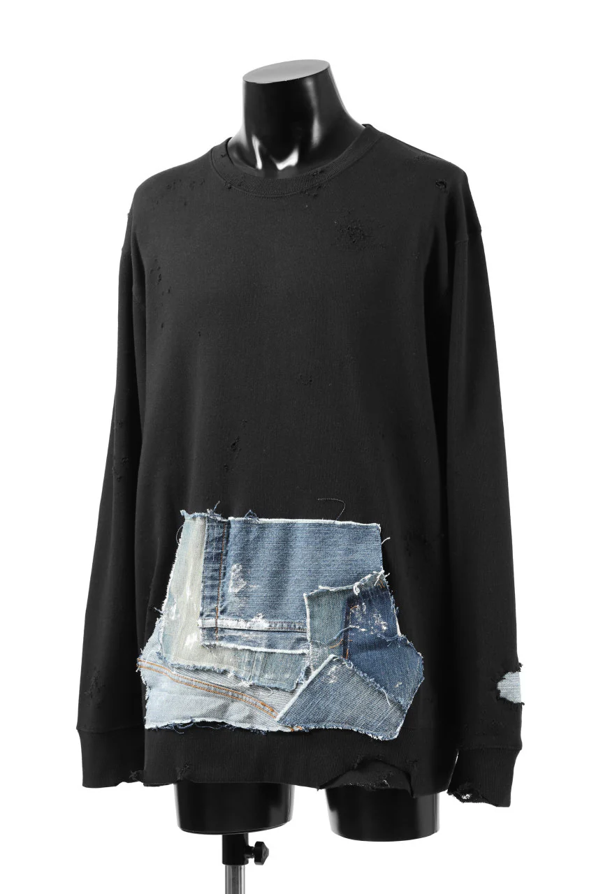 RESURRECTION HANDMADE remake sweat L/S with vintage denim pocket (BLACK#A) - Image 2
