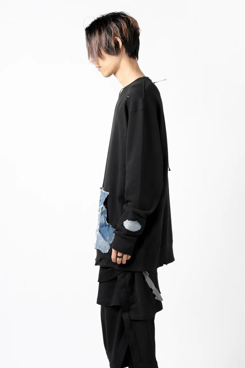 RESURRECTION HANDMADE remake sweat L/S with vintage denim pocket (BLACK#A) - Image 20