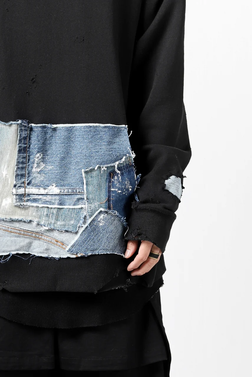RESURRECTION HANDMADE remake sweat L/S with vintage denim pocket (BLACK#A) - Image 21