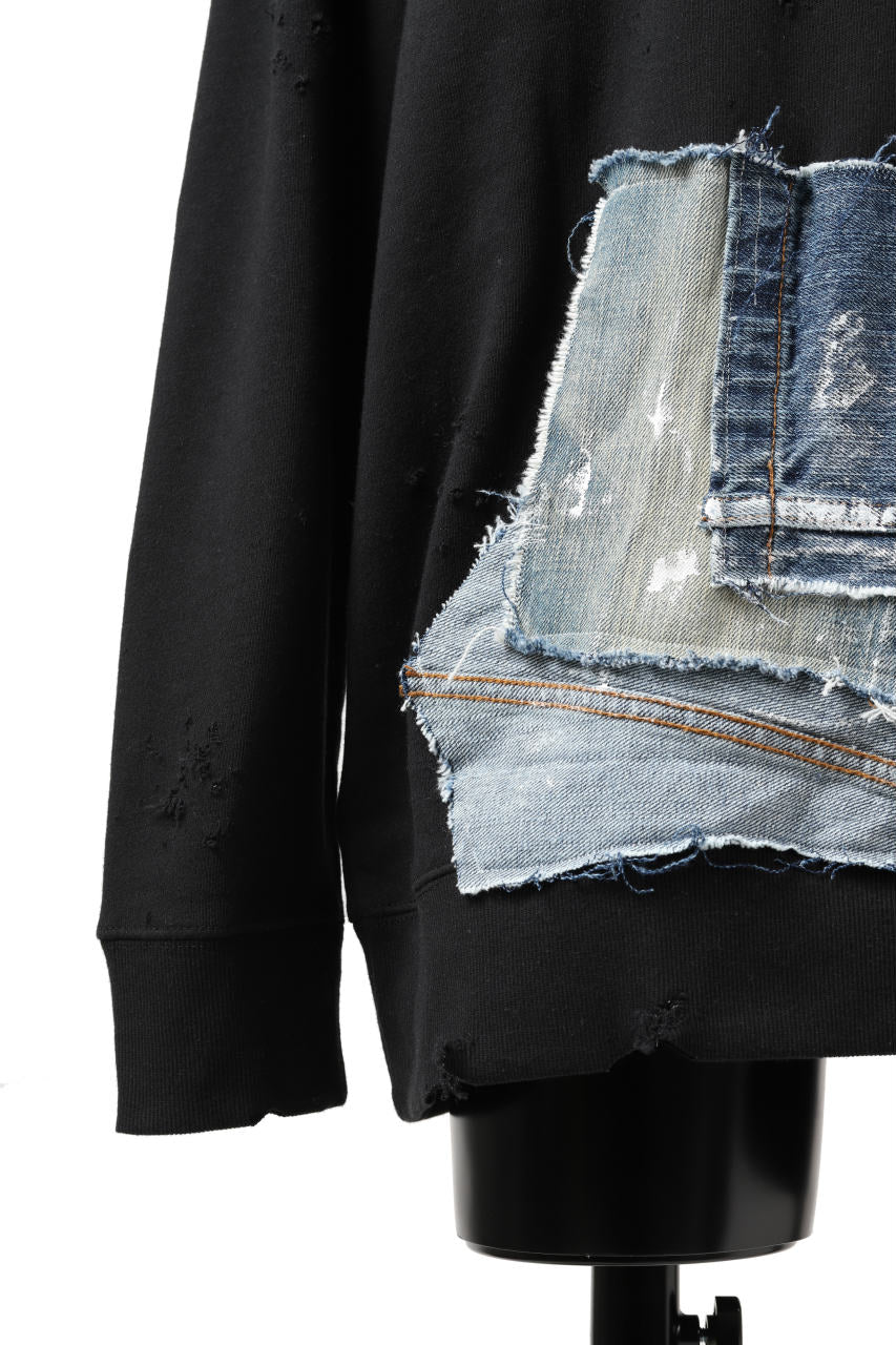 RESURRECTION HANDMADE remake sweat L/S with vintage denim pocket (BLACK#A) - Image 6