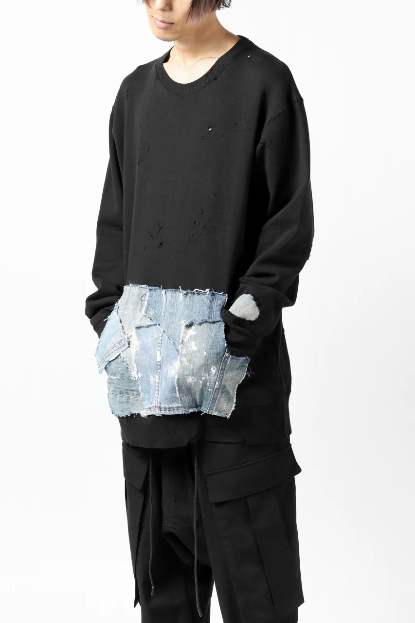 RESURRECTION HANDMADE remake sweat L/S with vintage denim pocket (BLACK#B) - Image 10