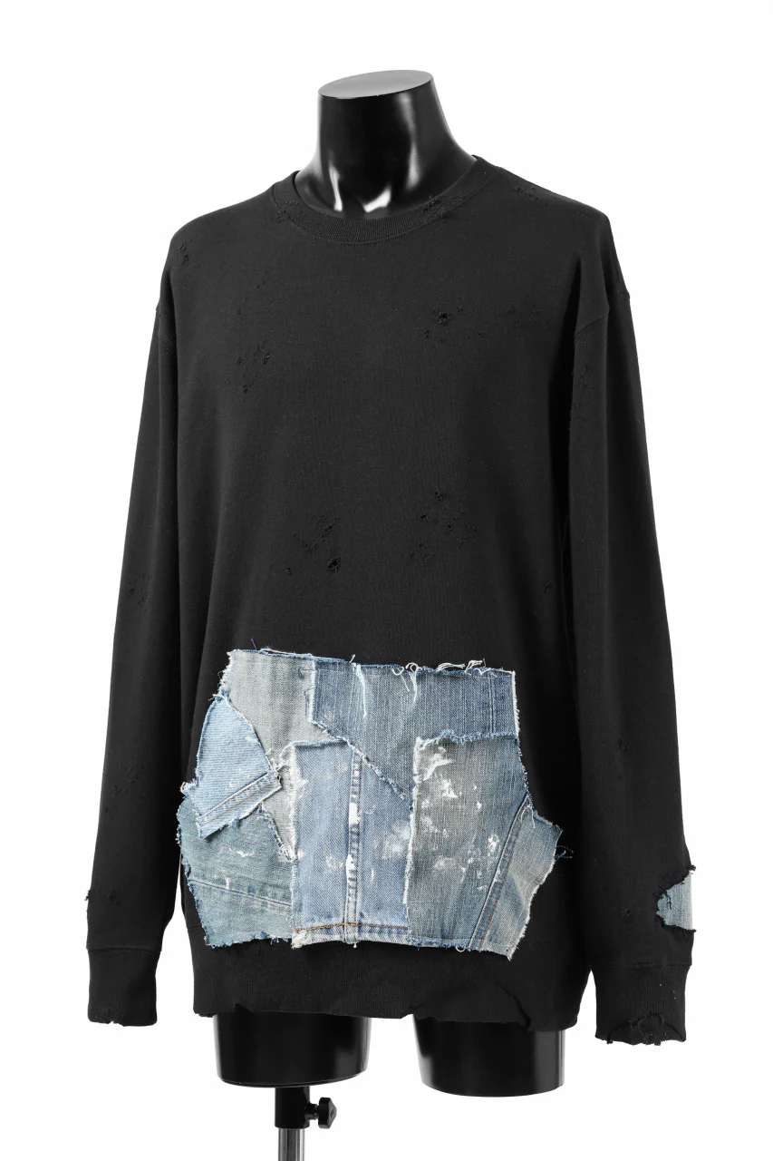 RESURRECTION HANDMADE remake sweat L/S with vintage denim pocket (BLACK#B) - Image 11