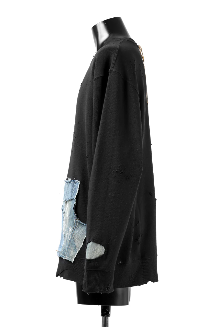 RESURRECTION HANDMADE remake sweat L/S with vintage denim pocket (BLACK#B) - Image 12