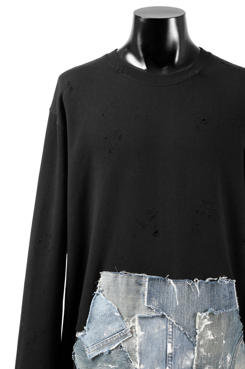 RESURRECTION HANDMADE remake sweat L/S with vintage denim pocket (BLACK#B) - Image 14