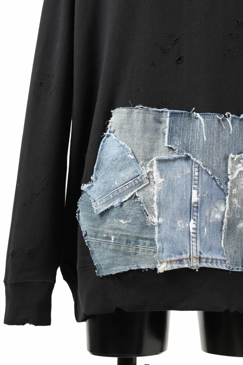 RESURRECTION HANDMADE remake sweat L/S with vintage denim pocket (BLACK#B) - Image 15