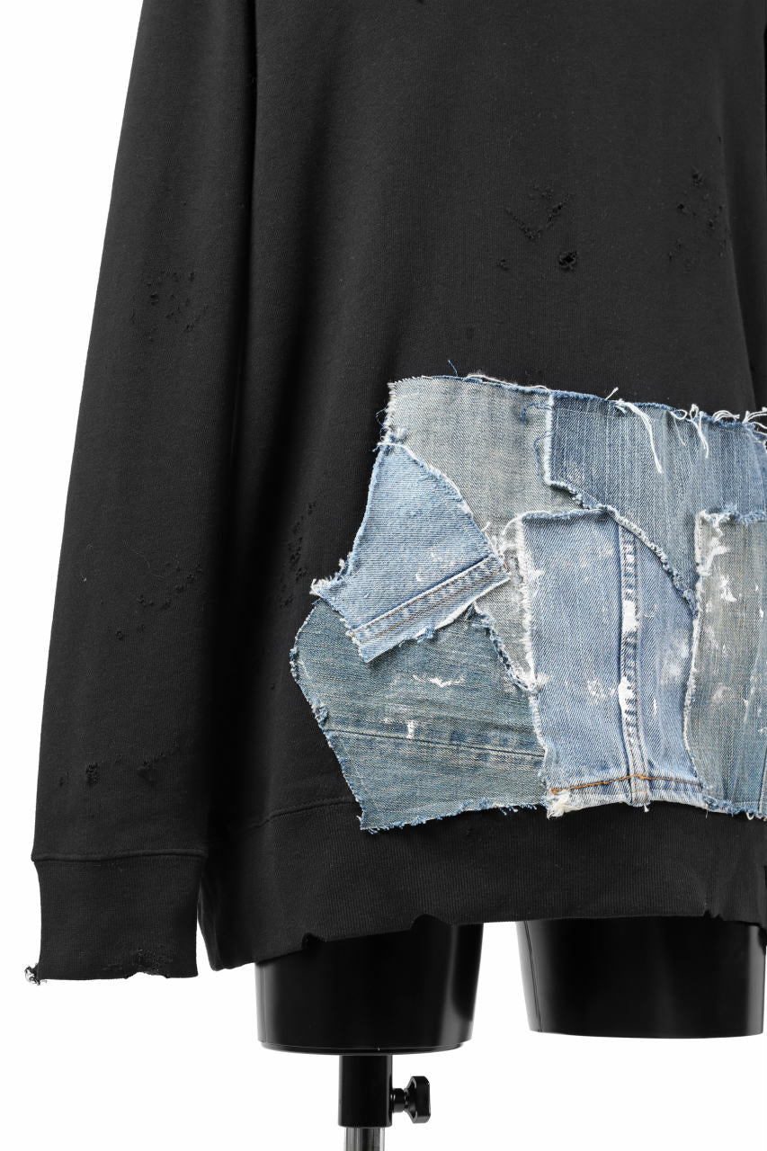 RESURRECTION HANDMADE remake sweat L/S with vintage denim pocket (BLACK#B) - Image 16