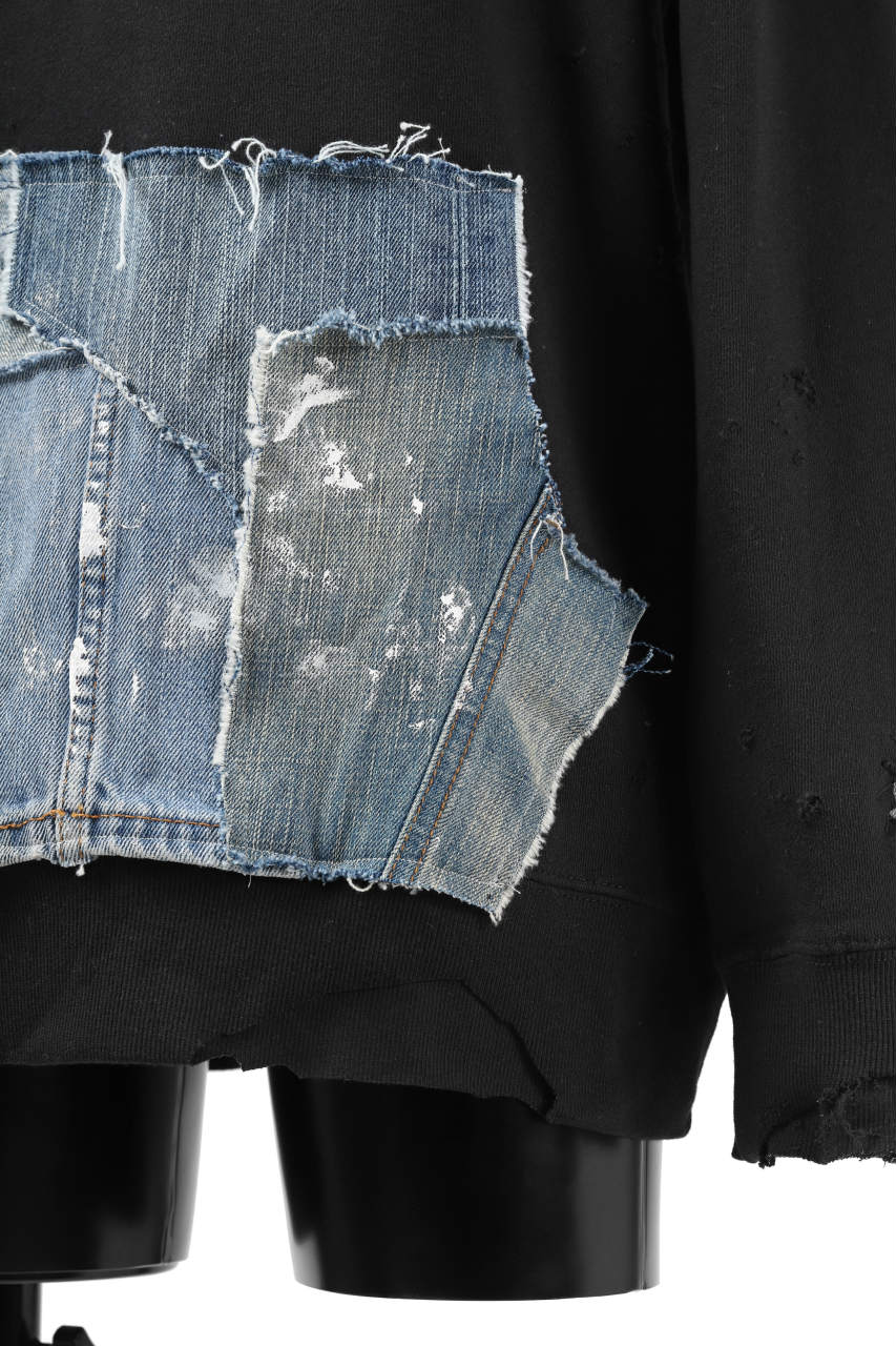 RESURRECTION HANDMADE remake sweat L/S with vintage denim pocket (BLACK#B) - Image 19