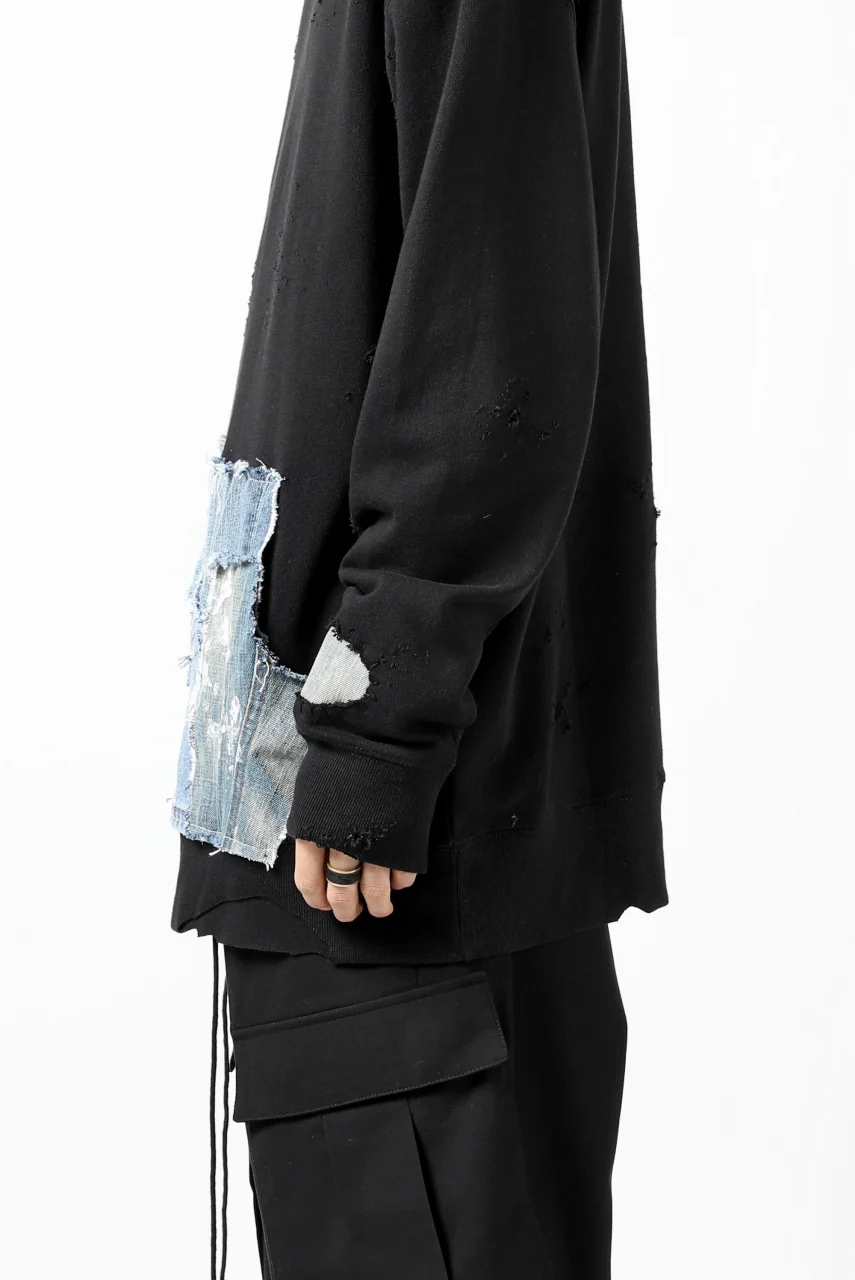 RESURRECTION HANDMADE remake sweat L/S with vintage denim pocket (BLACK#B) - Image 23