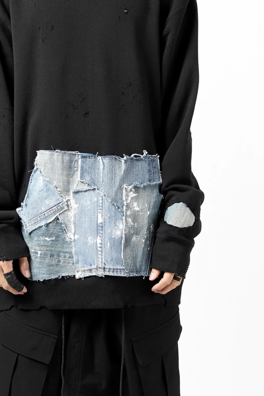 RESURRECTION HANDMADE remake sweat L/S with vintage denim pocket (BLACK#B) - Image 24