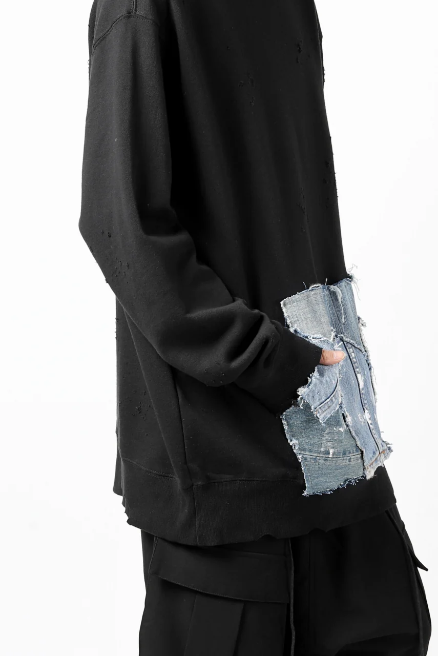 RESURRECTION HANDMADE remake sweat L/S with vintage denim pocket (BLACK#B) - Image 25