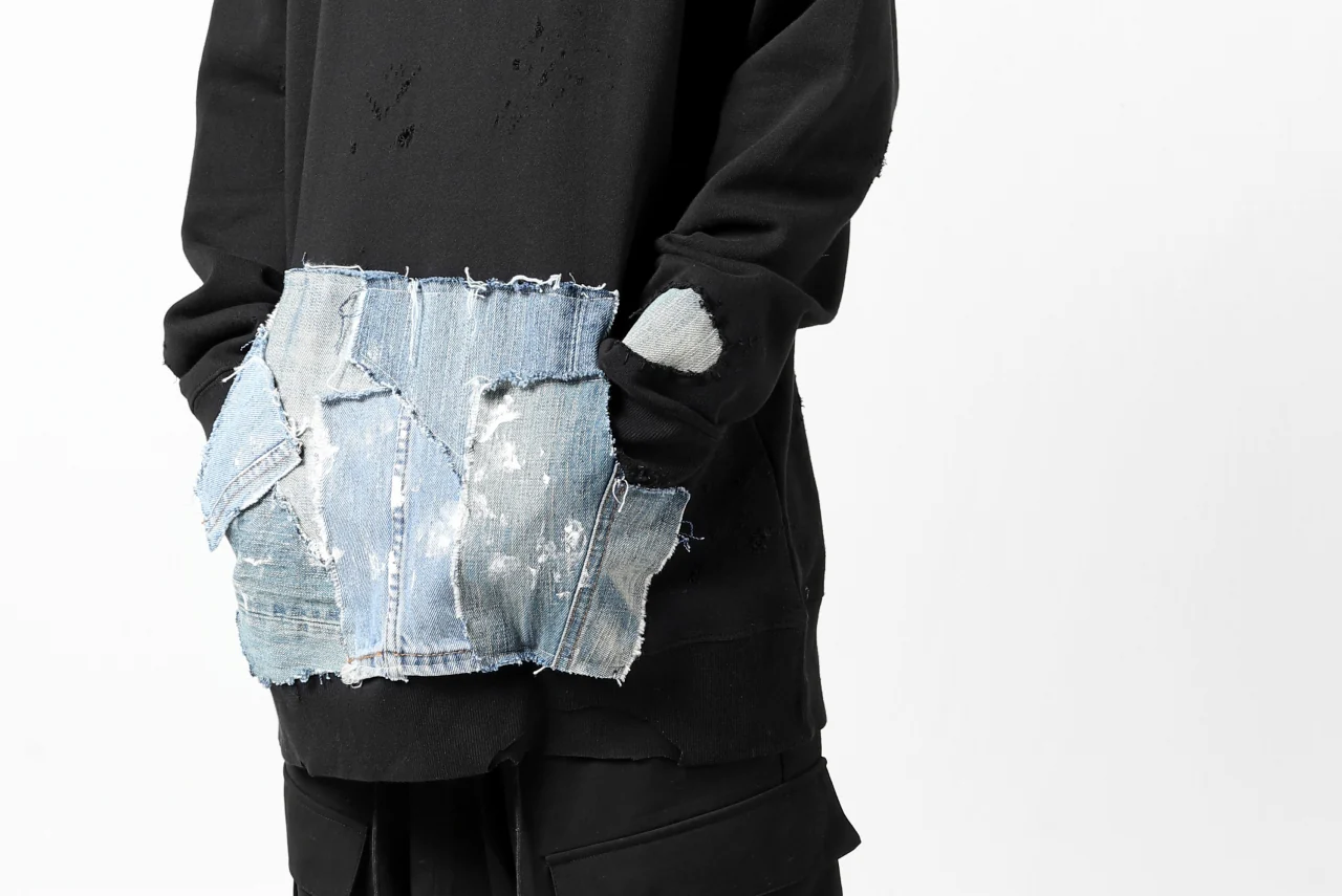 RESURRECTION HANDMADE remake sweat L/S with vintage denim pocket (BLACK#B) - Image 26