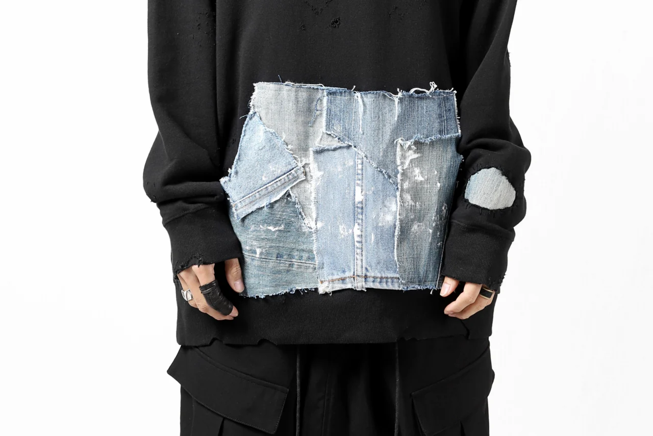RESURRECTION HANDMADE remake sweat L/S with vintage denim pocket (BLACK#B) - Image 27