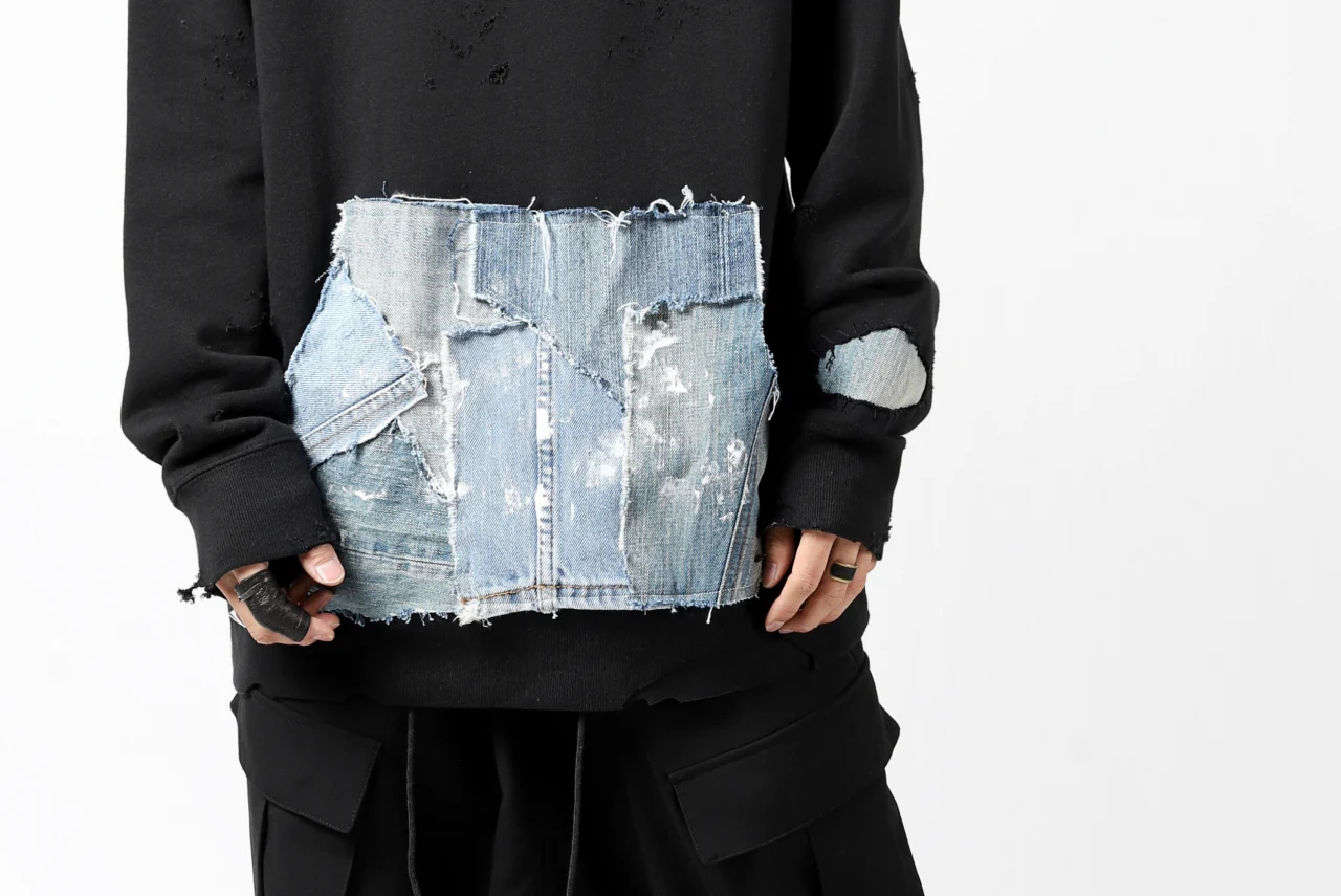 RESURRECTION HANDMADE remake sweat L/S with vintage denim pocket (BLACK#B) - Image 28