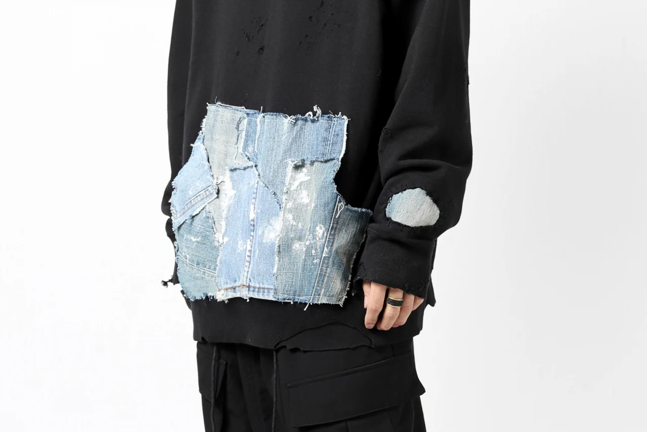 RESURRECTION HANDMADE remake sweat L/S with vintage denim pocket (BLACK#B) - Image 29