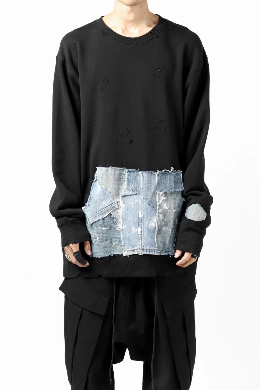 RESURRECTION HANDMADE remake sweat L/S with vintage denim pocket (BLACK#B) - Image 3