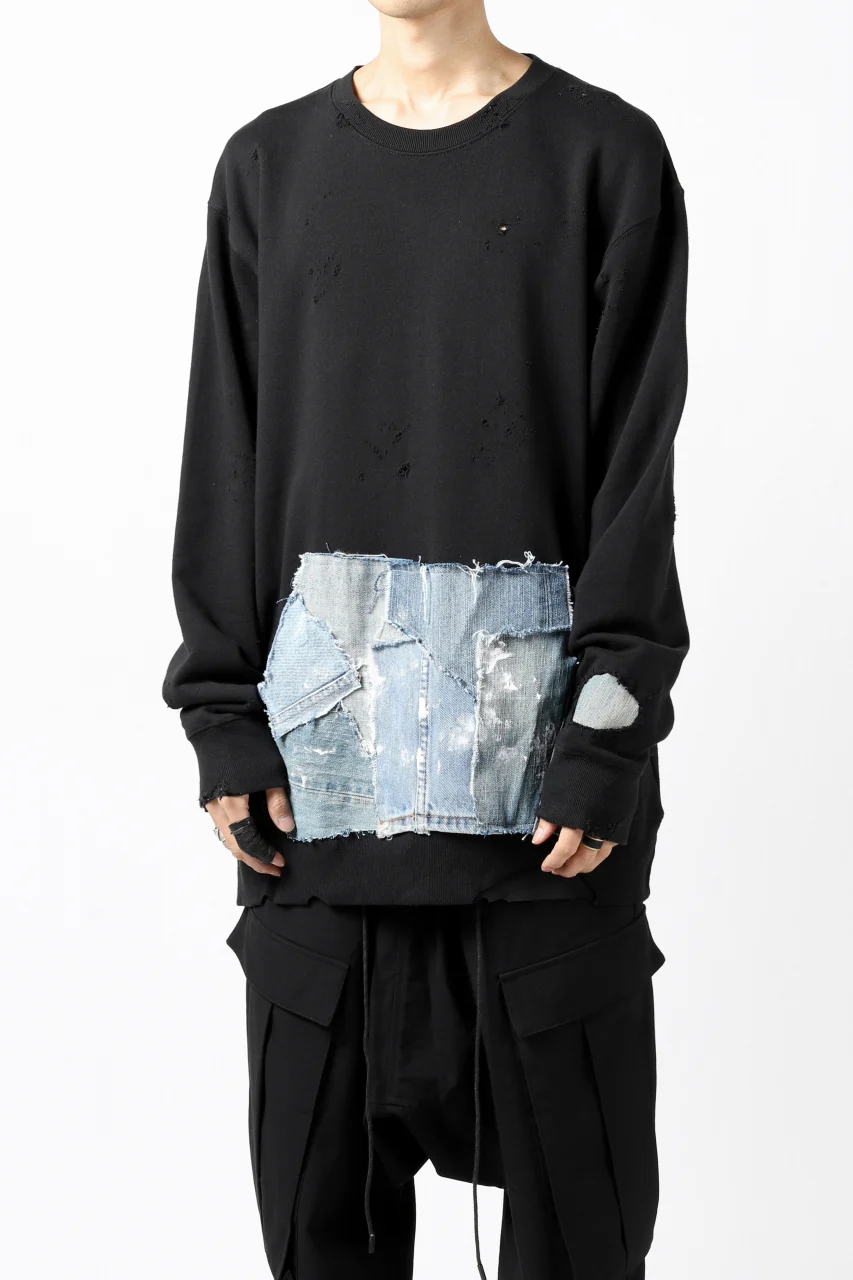 RESURRECTION HANDMADE remake sweat L/S with vintage denim pocket (BLACK#B) - Image 4