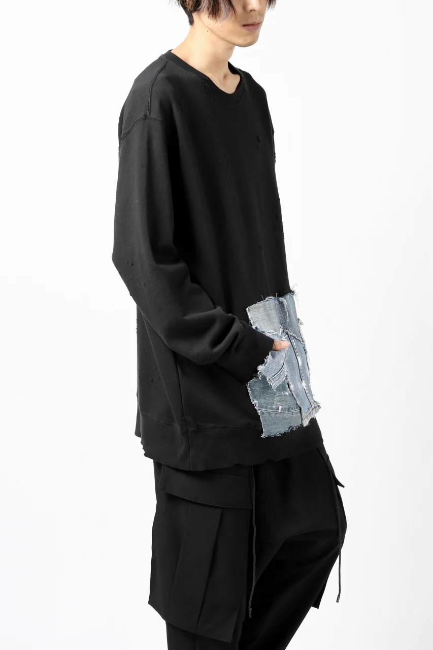 RESURRECTION HANDMADE remake sweat L/S with vintage denim pocket (BLACK#B) - Image 5