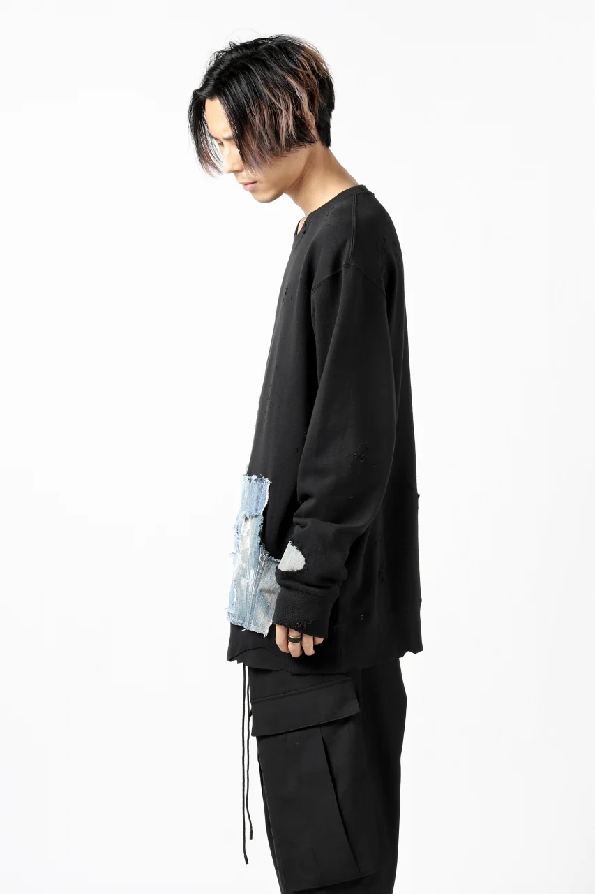 RESURRECTION HANDMADE remake sweat L/S with vintage denim pocket (BLACK#B) - Image 6