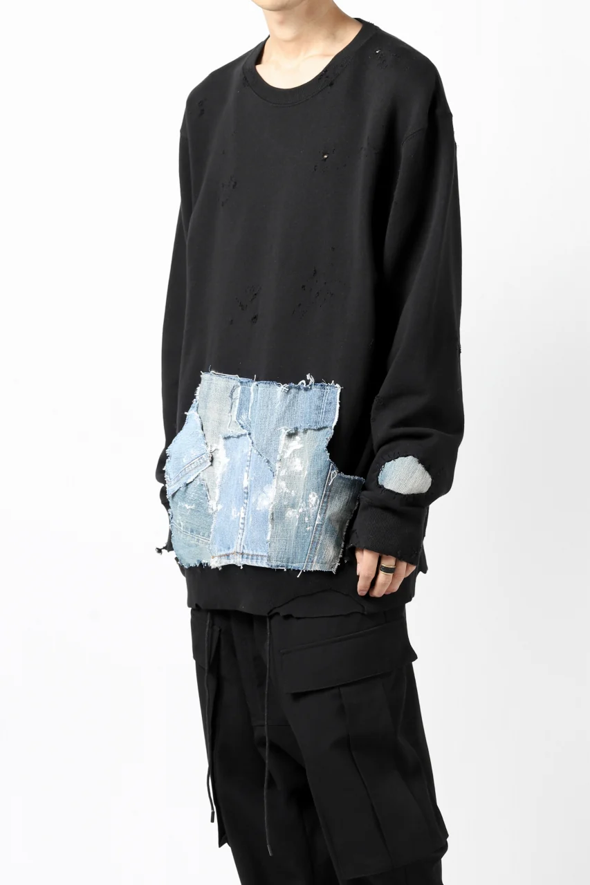 RESURRECTION HANDMADE remake sweat L/S with vintage denim pocket (BLACK#B) - Image 7