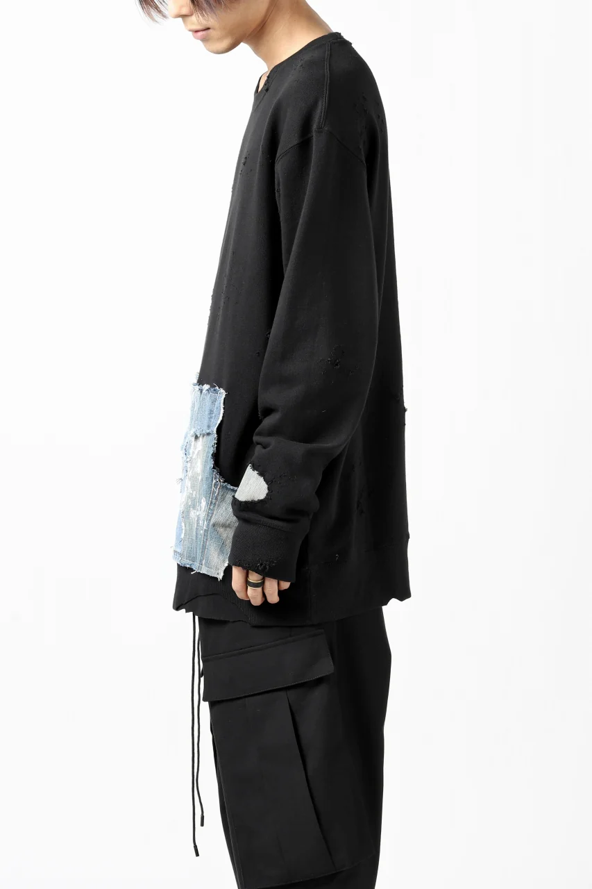 RESURRECTION HANDMADE remake sweat L/S with vintage denim pocket (BLACK#B) - Image 9
