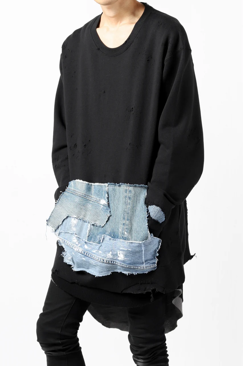 RESURRECTION HANDMADE remake sweat L/S with vintage denim pocket (BLACK#C) - Image 15