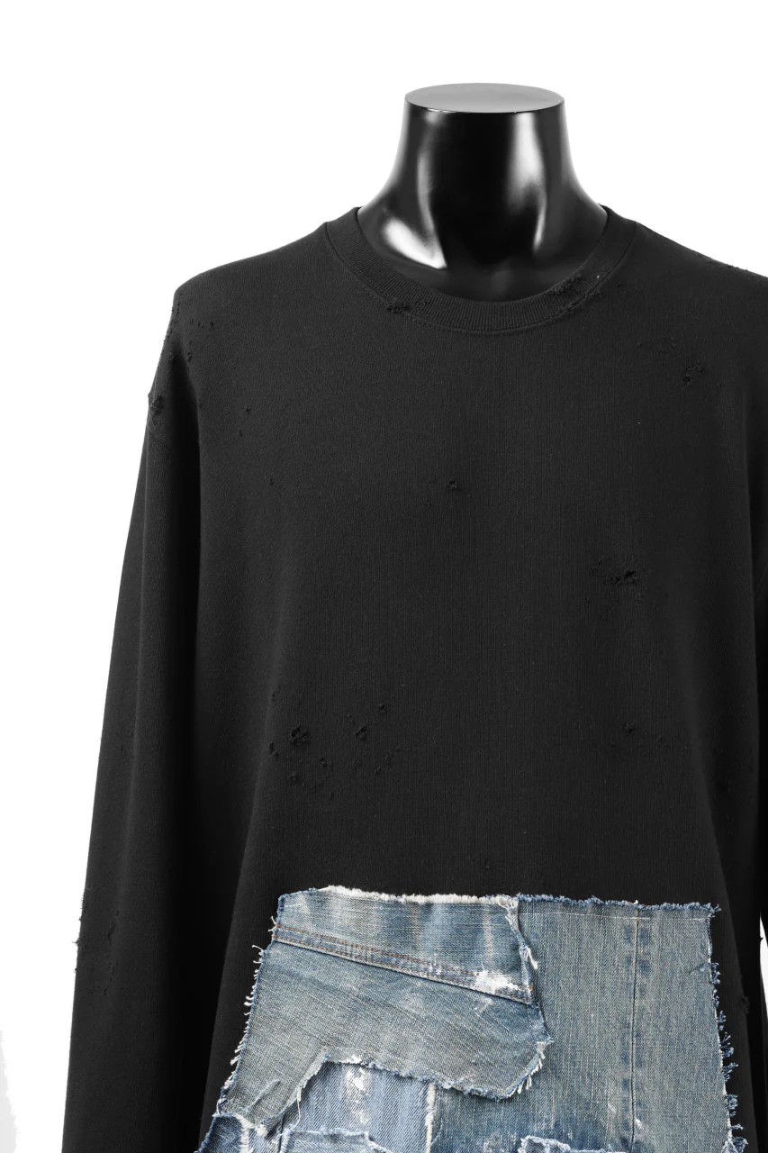 RESURRECTION HANDMADE remake sweat L/S with vintage denim pocket (BLACK#C) - Image 6
