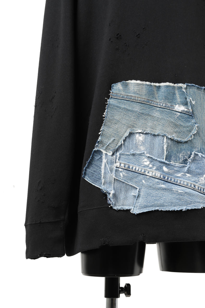RESURRECTION HANDMADE remake sweat L/S with vintage denim pocket (BLACK#C) - Image 8