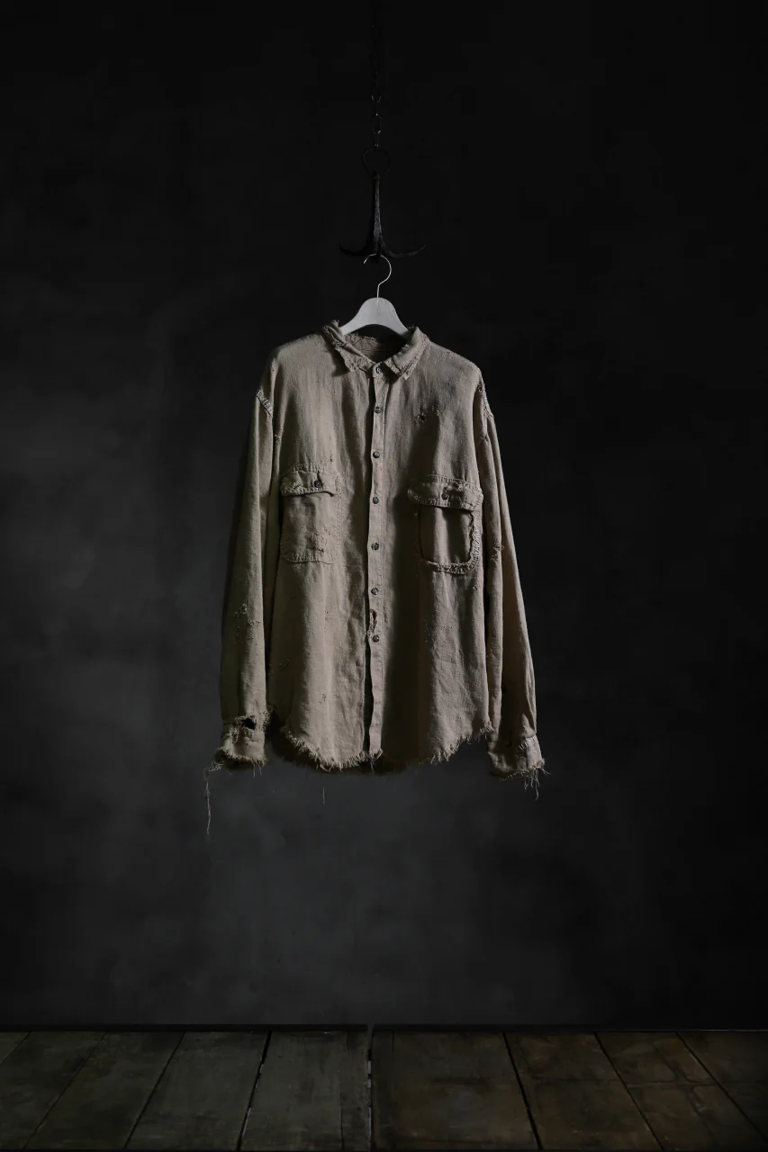 RESURRECTION HANDMADE vintage damage linen work shirt (SAND BEIGE) - Image 20