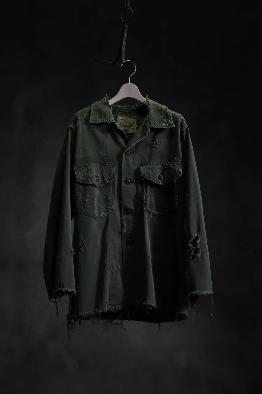 RESURRECTION HANDMADE vintage damage military work shirt (KHAKI GREEN) - Image 15