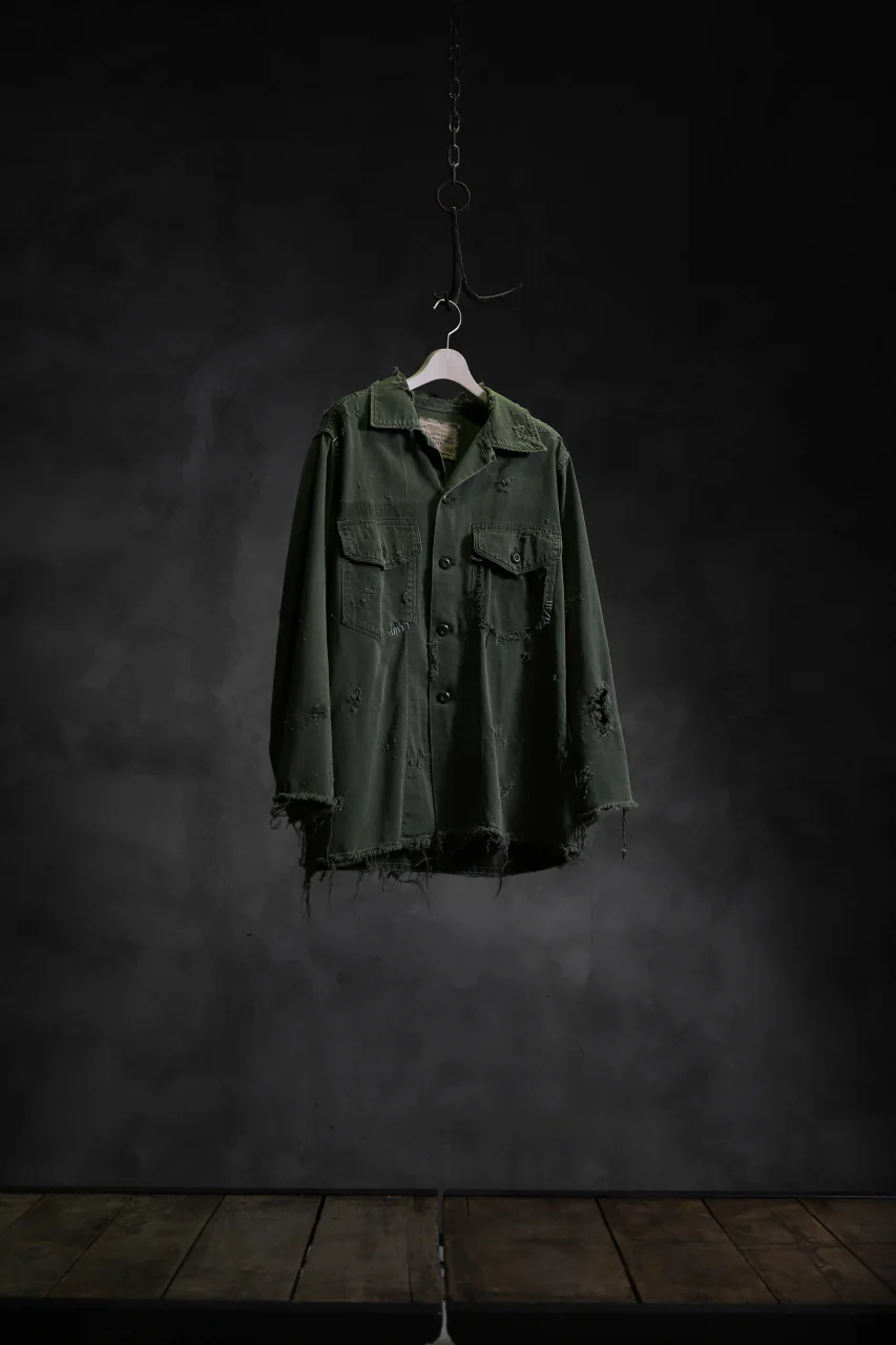 RESURRECTION HANDMADE vintage damage military work shirt (KHAKI GREEN) - Image 19