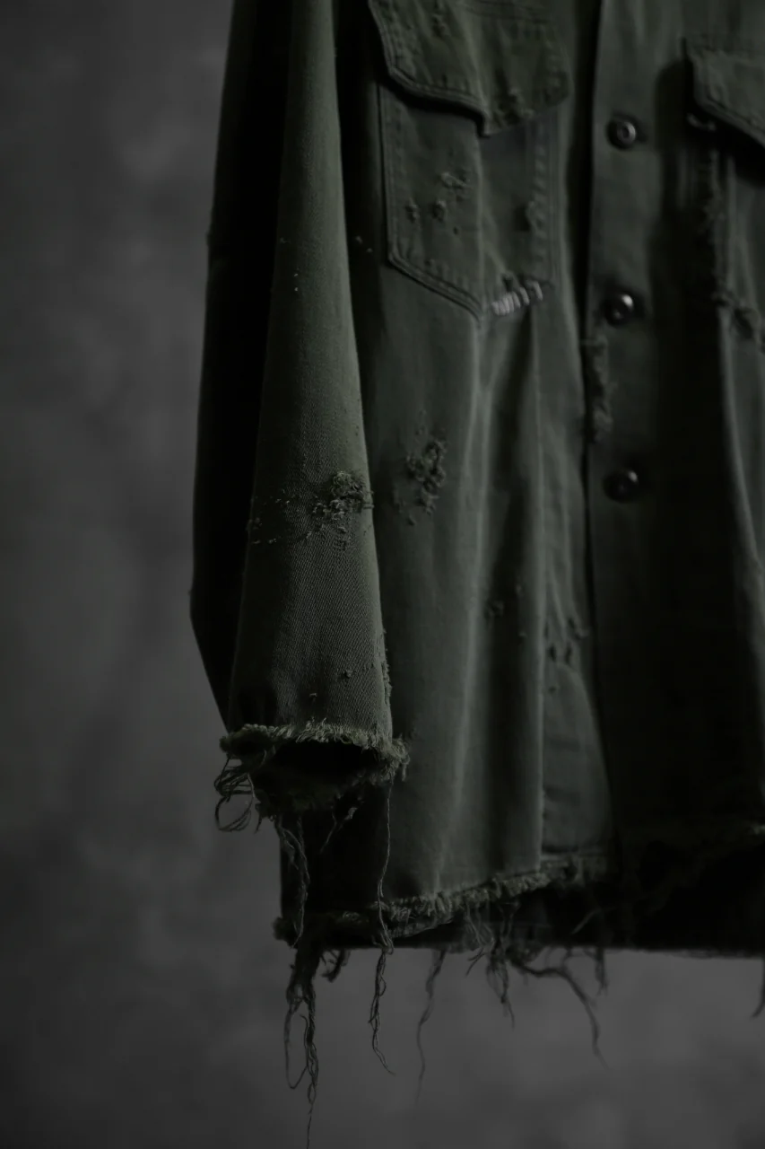 RESURRECTION HANDMADE vintage damage military work shirt (KHAKI GREEN) - Image 23
