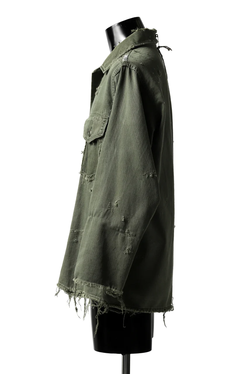 RESURRECTION HANDMADE vintage damage military work shirt (KHAKI GREEN) - Image 3