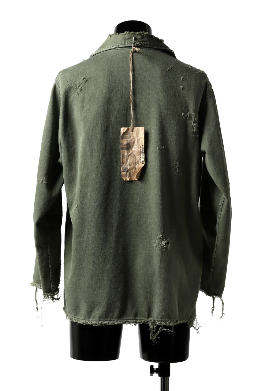 RESURRECTION HANDMADE vintage damage military work shirt (KHAKI GREEN) - Image 4