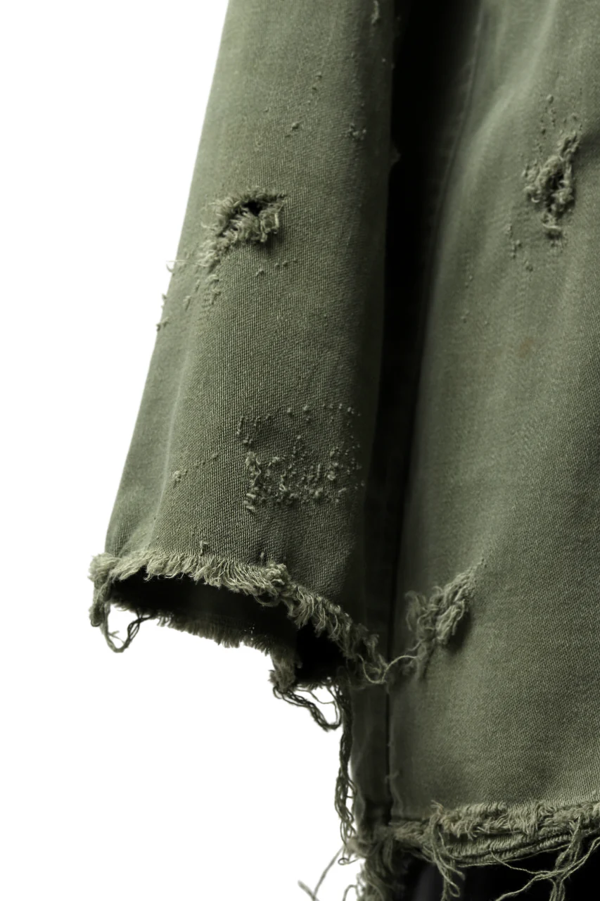 RESURRECTION HANDMADE vintage damage military work shirt (KHAKI GREEN) - Image 7