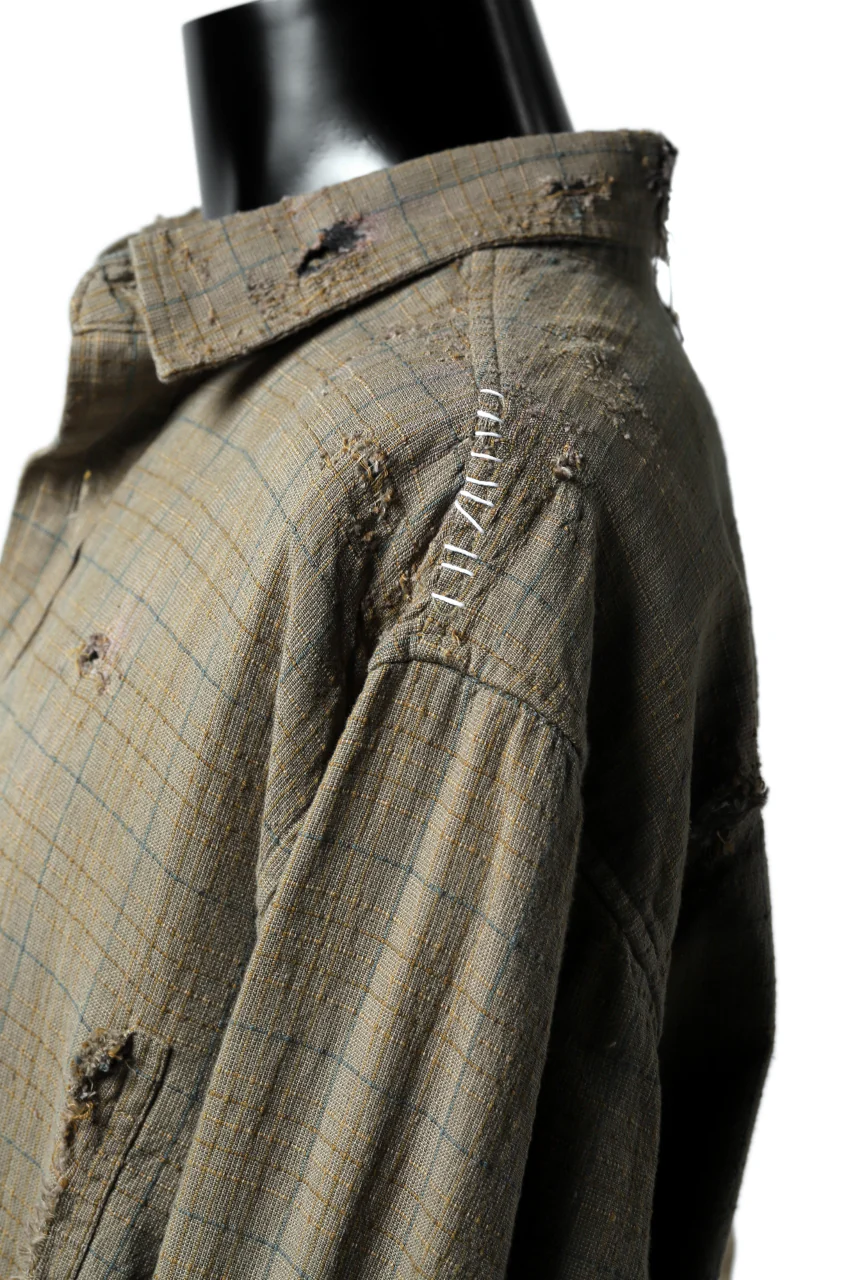 RESURRECTION HANDMADE vintage damage plaid shirt (KHAKI BEIGE) - Image 10