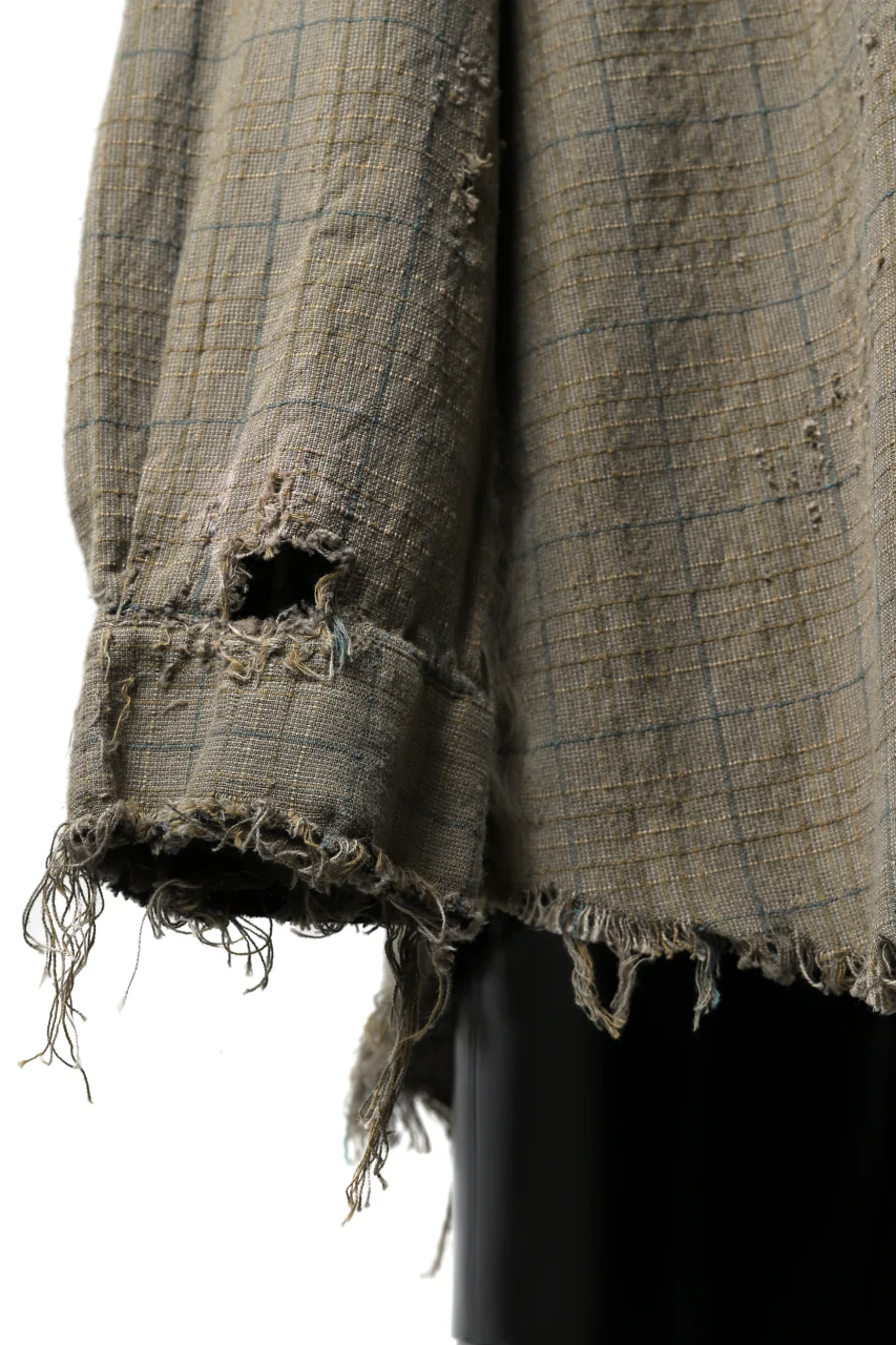 RESURRECTION HANDMADE vintage damage plaid shirt (KHAKI BEIGE) - Image 11